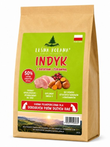 LEŚNA POLANA Karma dla psa dużych ras Indyk z Batatami 2 kg Bezzbożowa