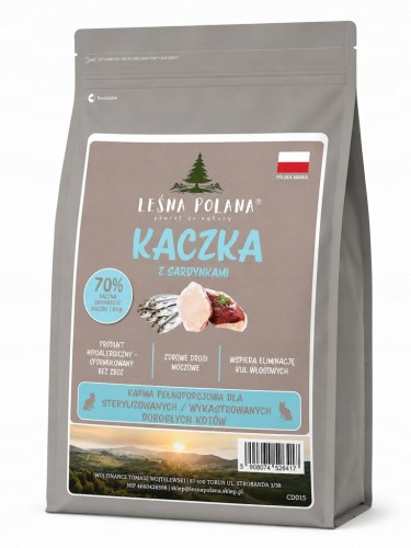 LEŚNA POLANA Kaczka z Sardynkami Bezzbożowa dla kota sterylizowanego 1,5 kg