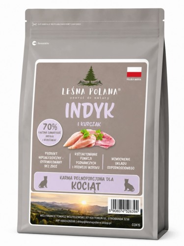 LEŚNA POLANA Karma sucha dla kociąt Indyk z Kurczakiem 5 kg Bezzbożowa