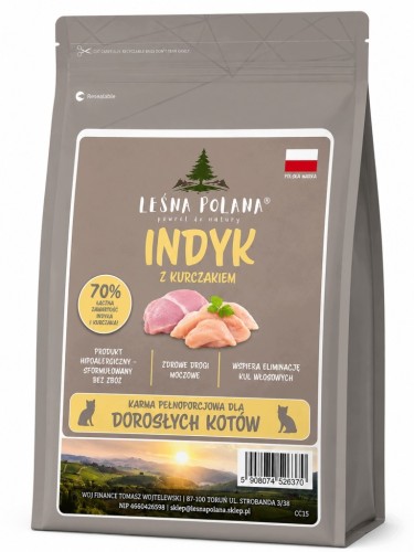 LEŚNA POLANA Karma sucha dla kota Indyk z Kurczakiem 1,5 kg Bezzbożowa