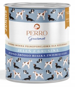 Perro Gourmet monobiałkowa karma mokra jeleń z gruszką junior 800g dla psa