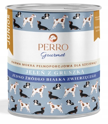 Perro Gourmet monobiałkowa karma mokra jeleń z gruszką junior 800g dla psa