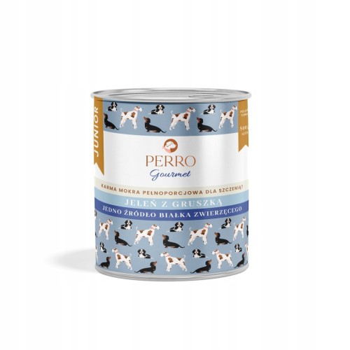 Perro Gourmet monobiałkowa karma mokra jeleń z gruszką junior 800g dla psa