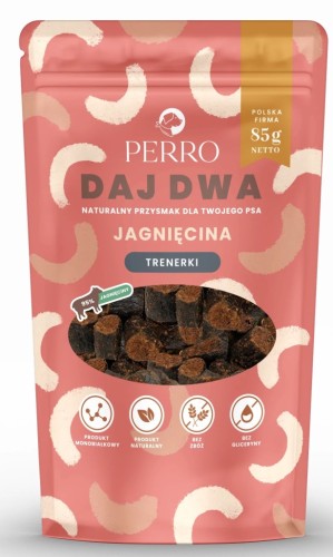 Perro Daj Dwa przysmaki suszone dla psa trenerki jagnięcina 85g
