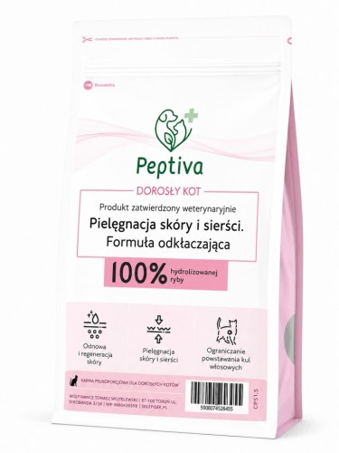 PEPTIVA Karma dla kota Pielęgnacja skóry i sierści Odkłaczająca 1,5 kg
