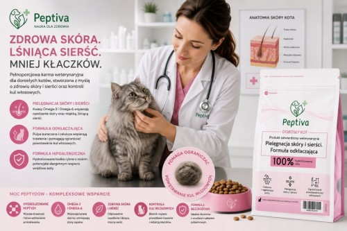 PEPTIVA Karma dla kota Pielęgnacja skóry i sierści Odkłaczająca 1,5 kg