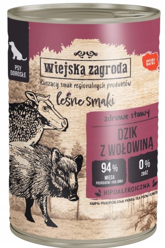 Wiejska Zagroda karma mokra dla psa Leśne smaki dzik z wołowiną (dorosły)