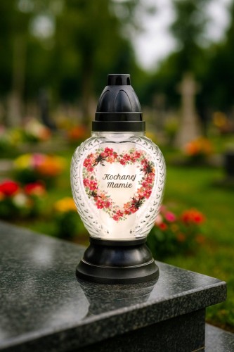 Znicz Na Grób AP2 Szklany Lampion z Wkładem Dla Kochanej Mamie Dzień Mamy