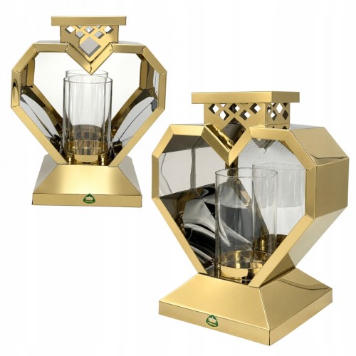 Znicz serce lampion metalowy złoty 24 cm GLAMOUR
