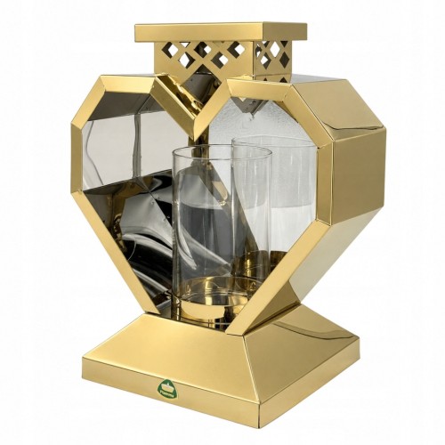 Znicz serce lampion metalowy złoty 24 cm GLAMOUR