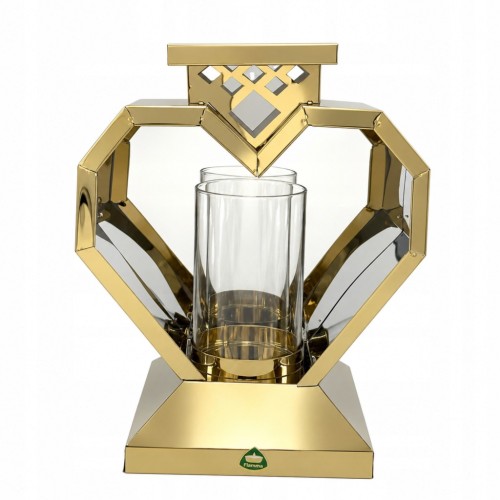 Znicz serce lampion metalowy złoty 24 cm GLAMOUR
